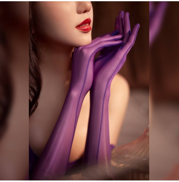 FEE ET MOI - Ultra-Thin Smooth Lace Trim Shiny Gloves (Purple)